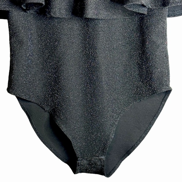 Zara Black Knit Metallic Glitter Ruffle Flounce Bodysuit Size‎ Medium 6096/003 - Picture 3 of 15